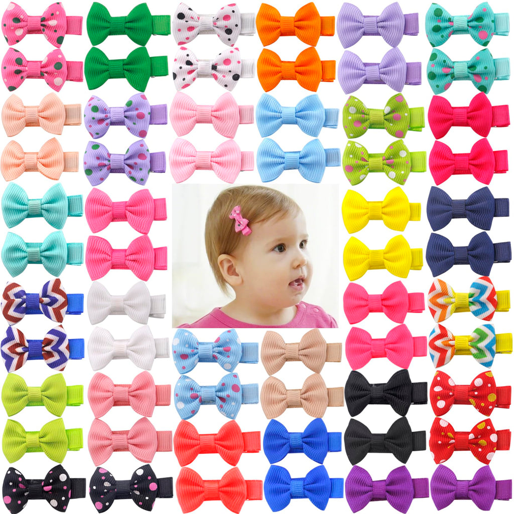 60Pcs Baby Girl Hair Bows 1.6 inch Mini Tiny Small Fully Lined Clips for Infant Toddlers (30 pairs)