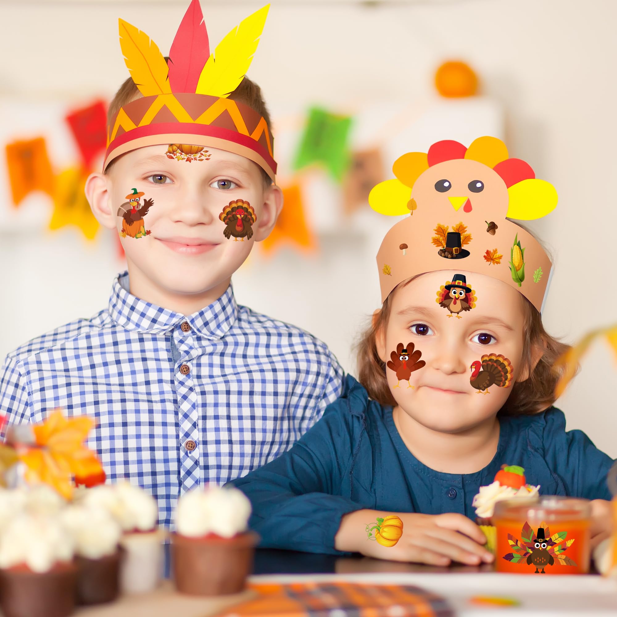 117PCS Thanksgiving Temporary Tattoos for Kids, 9 Sheets Thanksgiving Stickers Turkey Pumpkin Leaves Nuts Patterns, Fall Tattoos Stickers for Harvest Gathering Party Favors Accessories Decorations