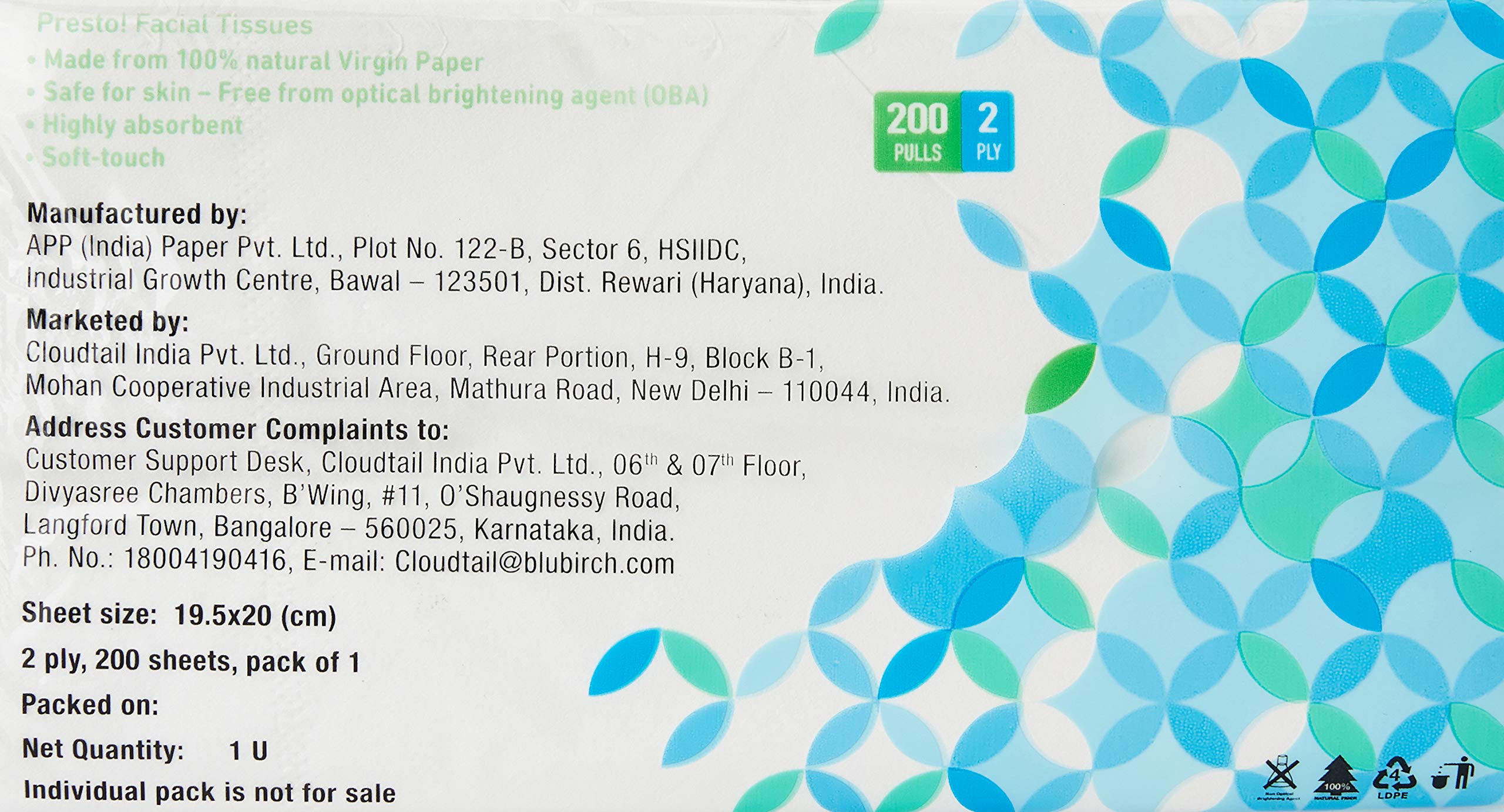 Amazon Brand - Presto! 2 Ply Facial Tissue Box | 600 Pulls | 200 Pulls X 3 Cartons | Soft And Highly Absorbent | 100% Natural Virgin Cellulose Fiber