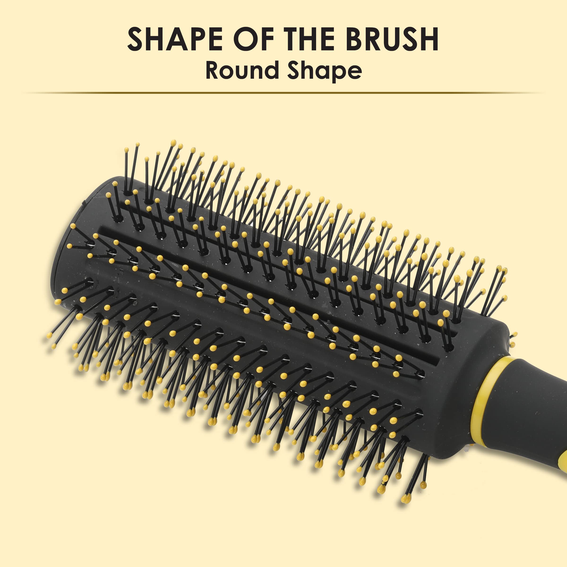 AGARO Breeze Round Hair Brush with Strong & flexible boar bristles having Anti static ball tips, For Adding Quick Curls, Waves & Volume In Hair, ideal for all types of medium to long hair, Yellow & Black.