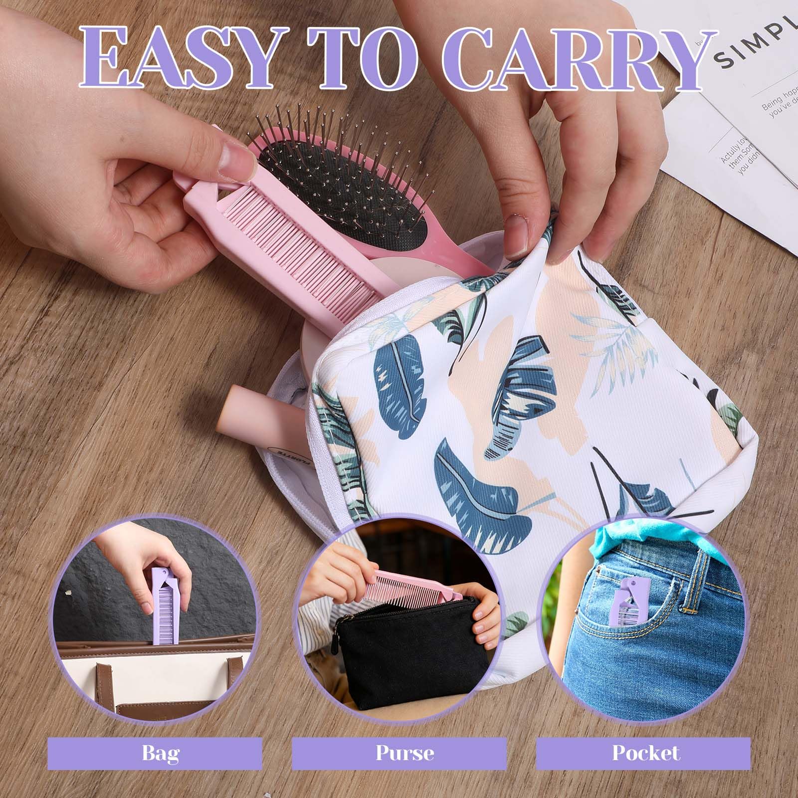 2 Pack Travel Comb for Women Mini Folding Combs Double Headed Small Pocket Combs Protable Folding Comb for Purse Bags Porket Anti-Static Hair Brush for Women Men All Hair Types