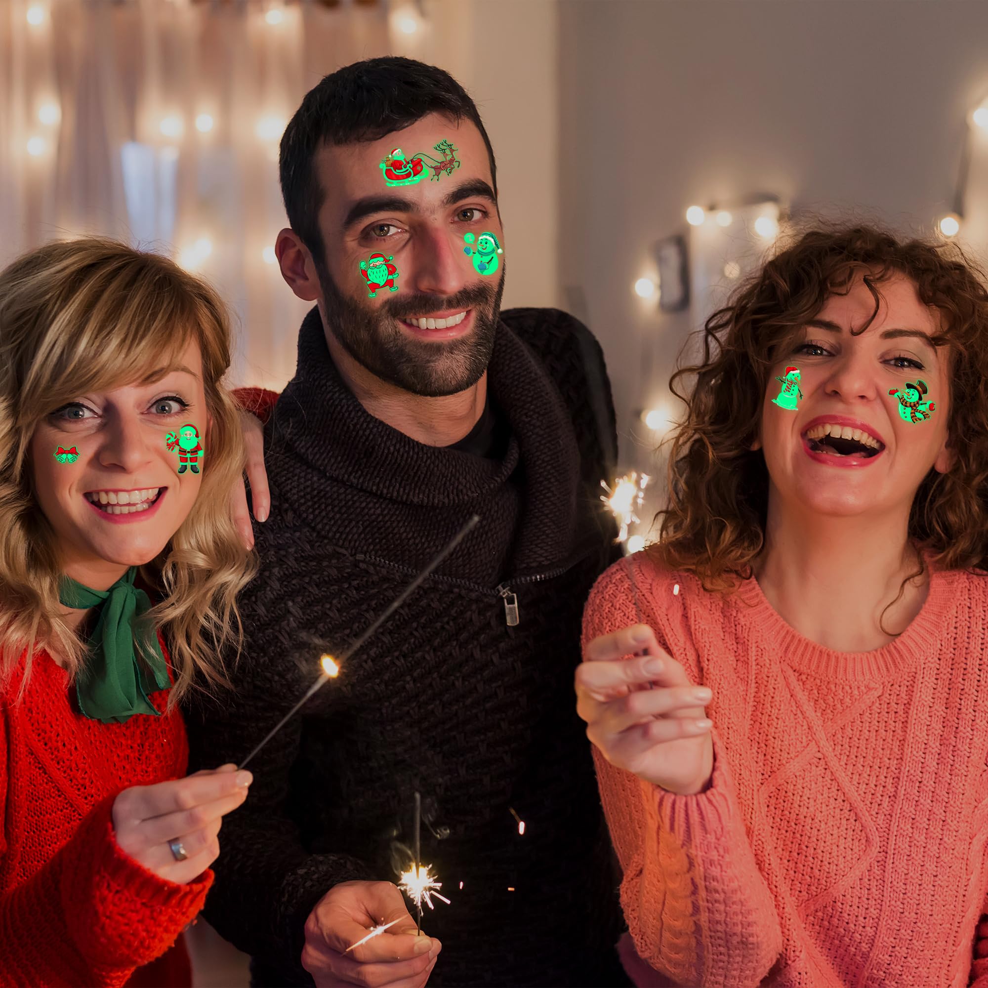 10 Sheets Luminous Christmas Tattoos, Christmas Temporary Tattoos, Bulk Stocking Stuffers, Merry Xmas Party Decorations Supplies, Xmas Goodie Bag Stuffers Candy