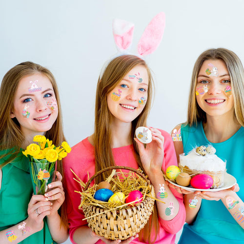 150 PCS Easter Tattoos, 6 Sheets Spring Basket Stuffers Fake Tattoos with Bunny Egg, Cute Individually Stickers for Easter Basket Filler Party Favors Accessories