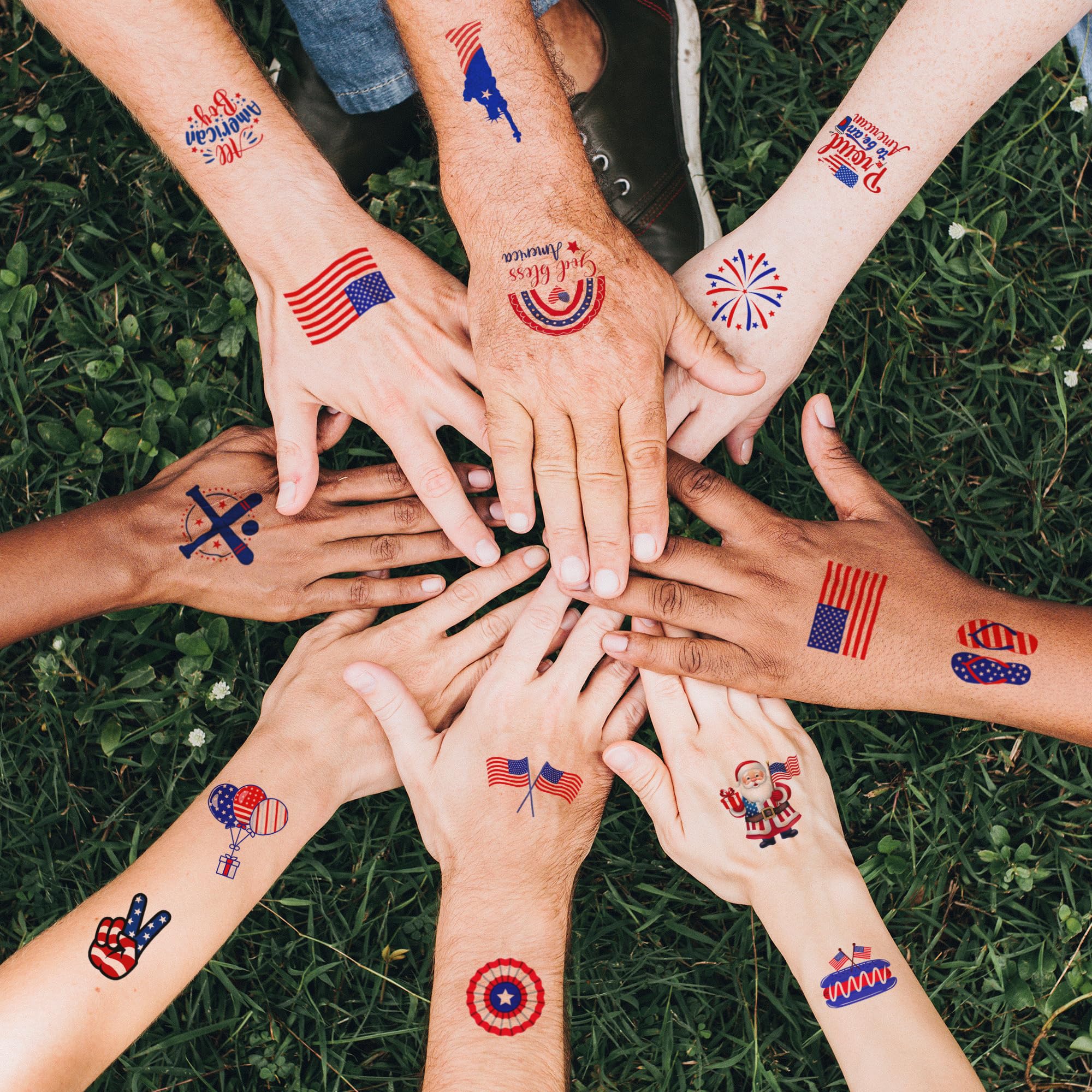 96 PCS American Flag Tattoos, 4th of July Temporary Tattoos, Red White and Blue Party Supplies, Gifts for Boys, Girls, Accessories for Independence Day, Memorial Day, Labor Day