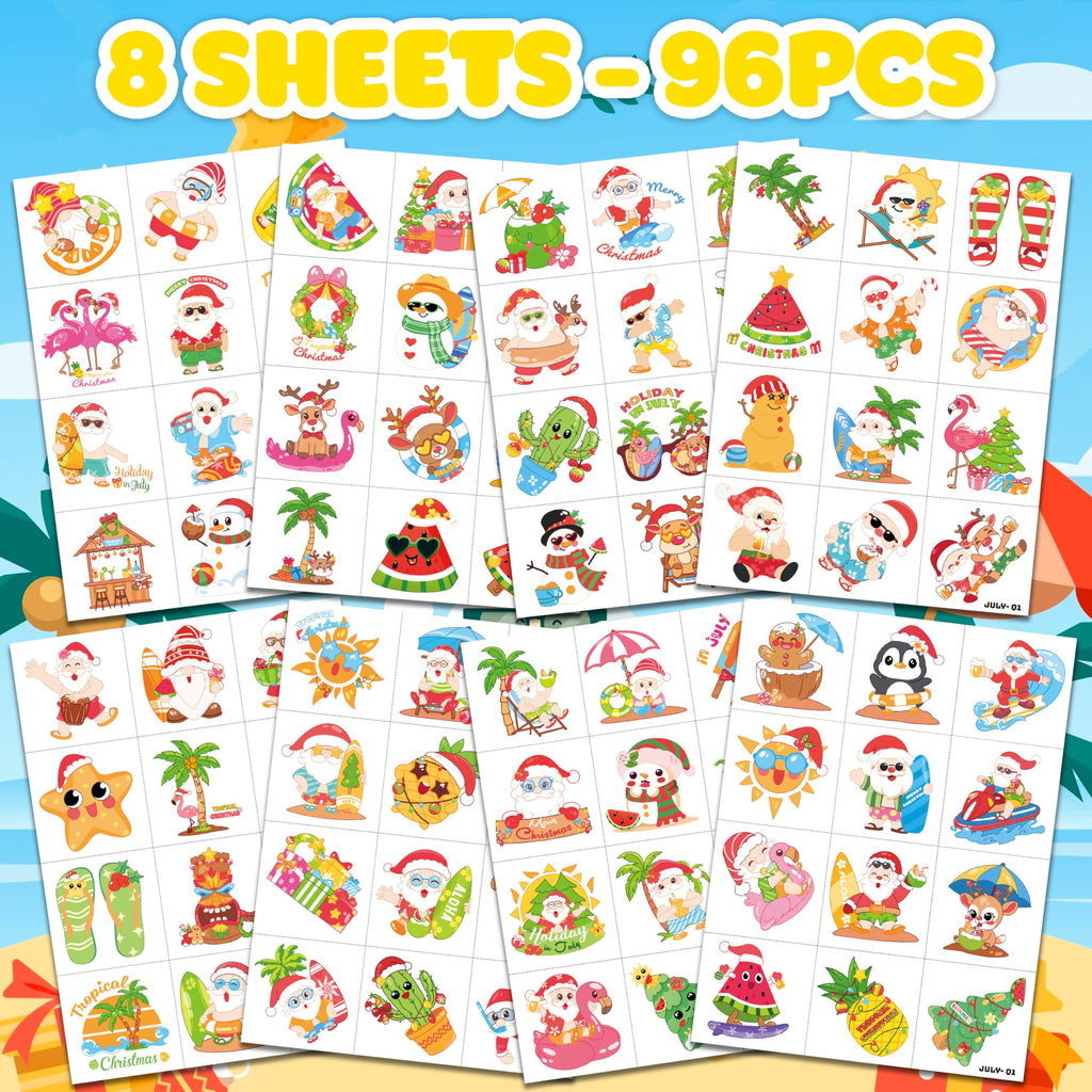 96 PCS Happy July Summer Holiday Pre-Cut Temporary Tattoos for Kids | Super Cute Themed Birthday Party Favors, Supplies, Decorations, Month Fake Tattoo Stickers, School Rewards & Gifts Boys & Girls