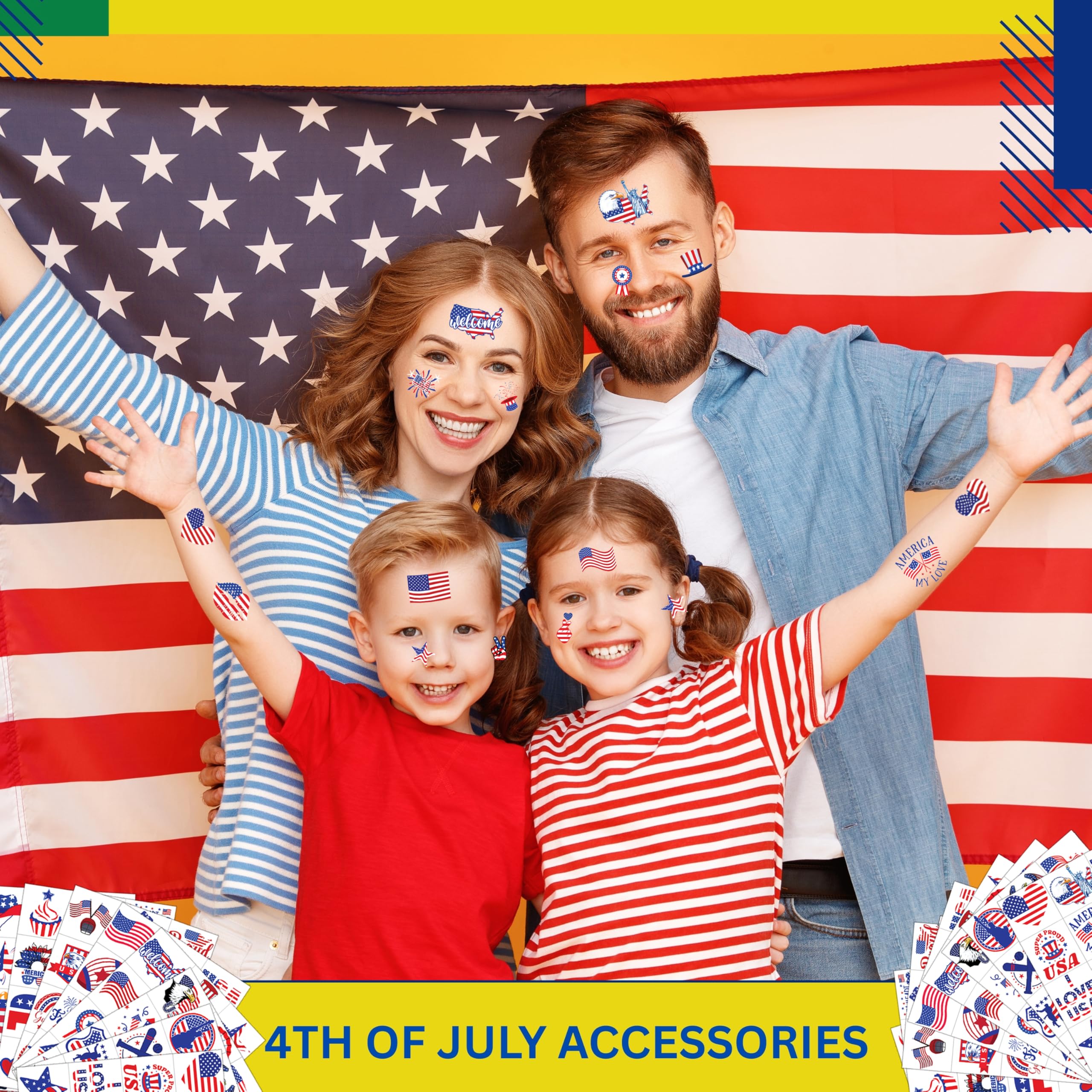 96 PCS American Flag Tattoos, 4th of July Temporary Tattoos, Red White and Blue Party Supplies, Gifts for Boys, Girls, Accessories for Independence Day, Memorial Day, Labor Day