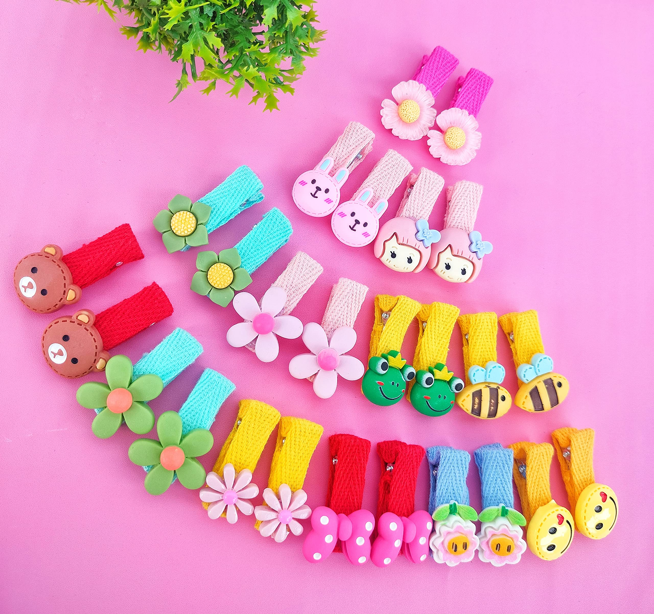ANNACREATIONS 26 Pcs Baby Girls Hair Clips Cute Animal Character Fruit Flower Pattern Fully Ribbon Lined Hair clips Hair Accessories for Girls