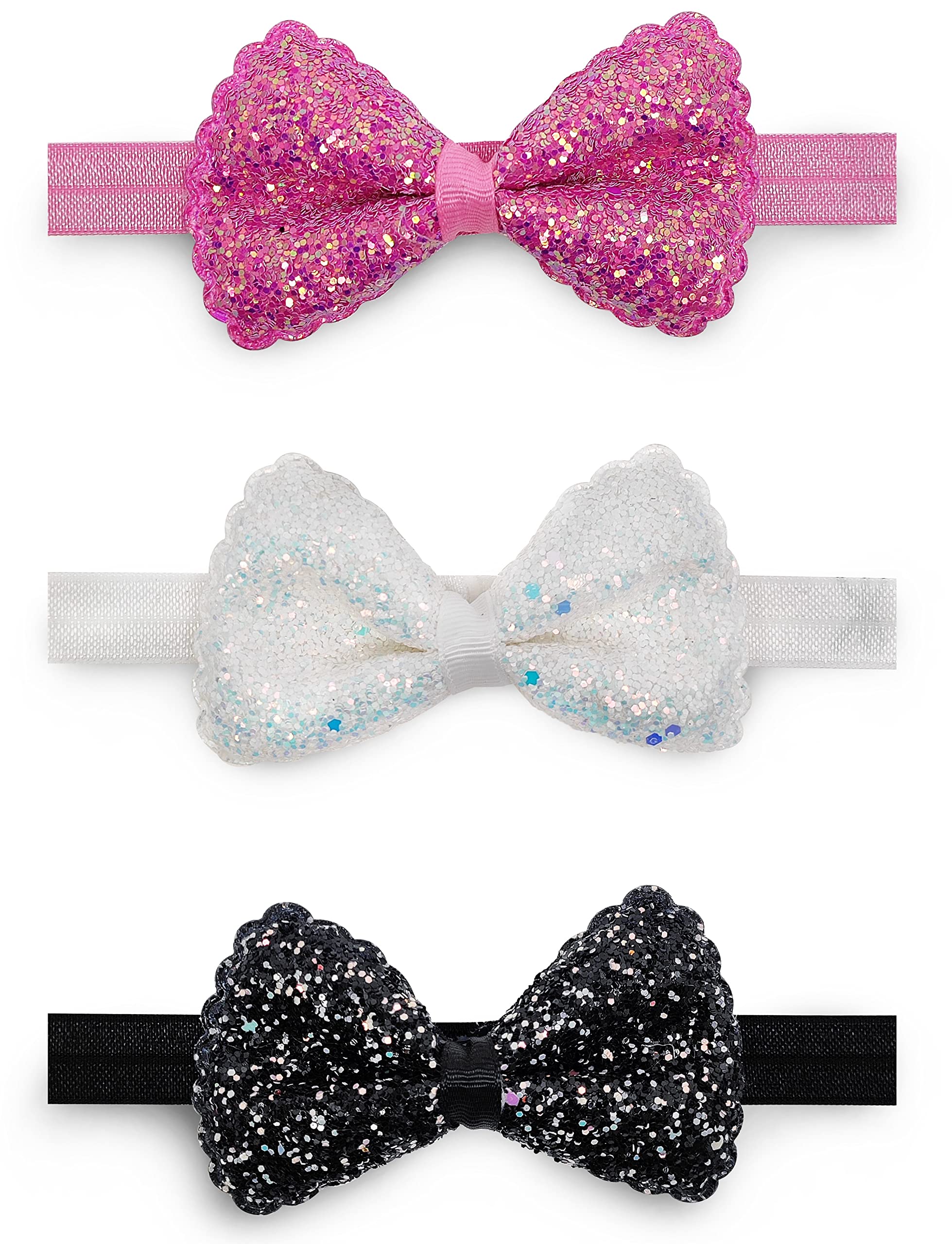 ANNA CREATIONS 3 Pcs Baby Girls Super Stretchy Premium Soft Elastic multi-colored Bow kids Headband Hair Accessories for Baby Girls