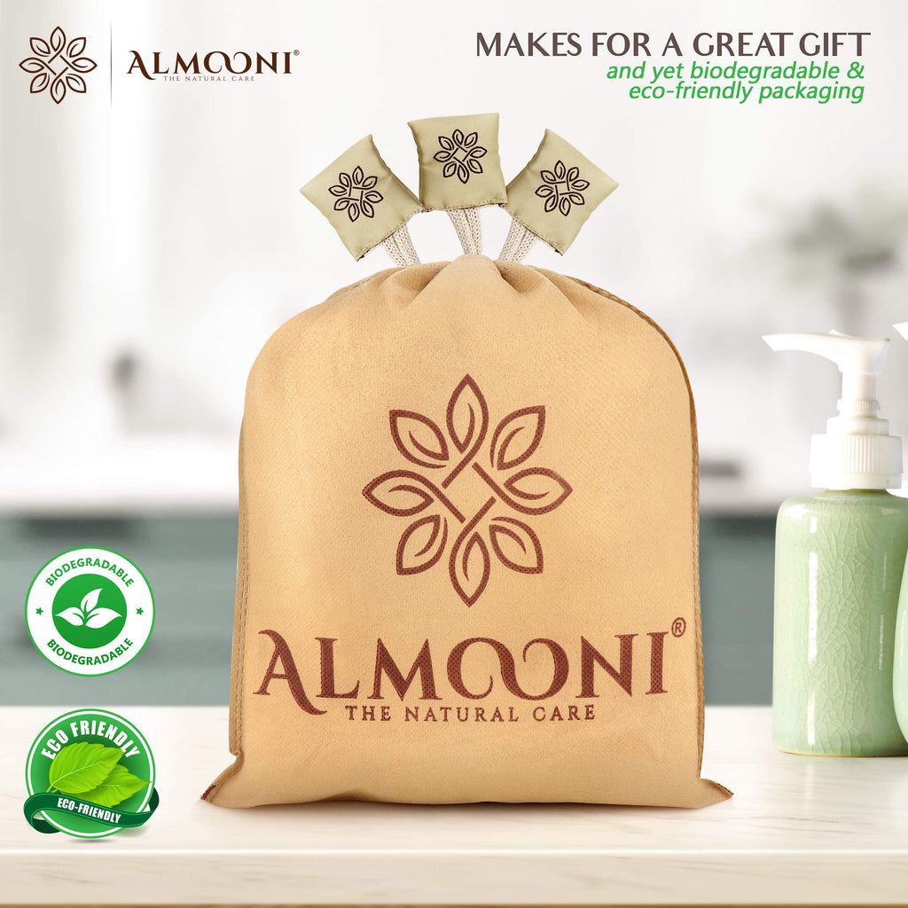 ALMOONI 100% Natural Organic Egyptian Loofah Sponges, Large Exfoliating Shower Loofah Body Scrubbers Buff Away Dead Skin For Smoother, More Radiant Appearance (3 Pack), Luxurious Packaging