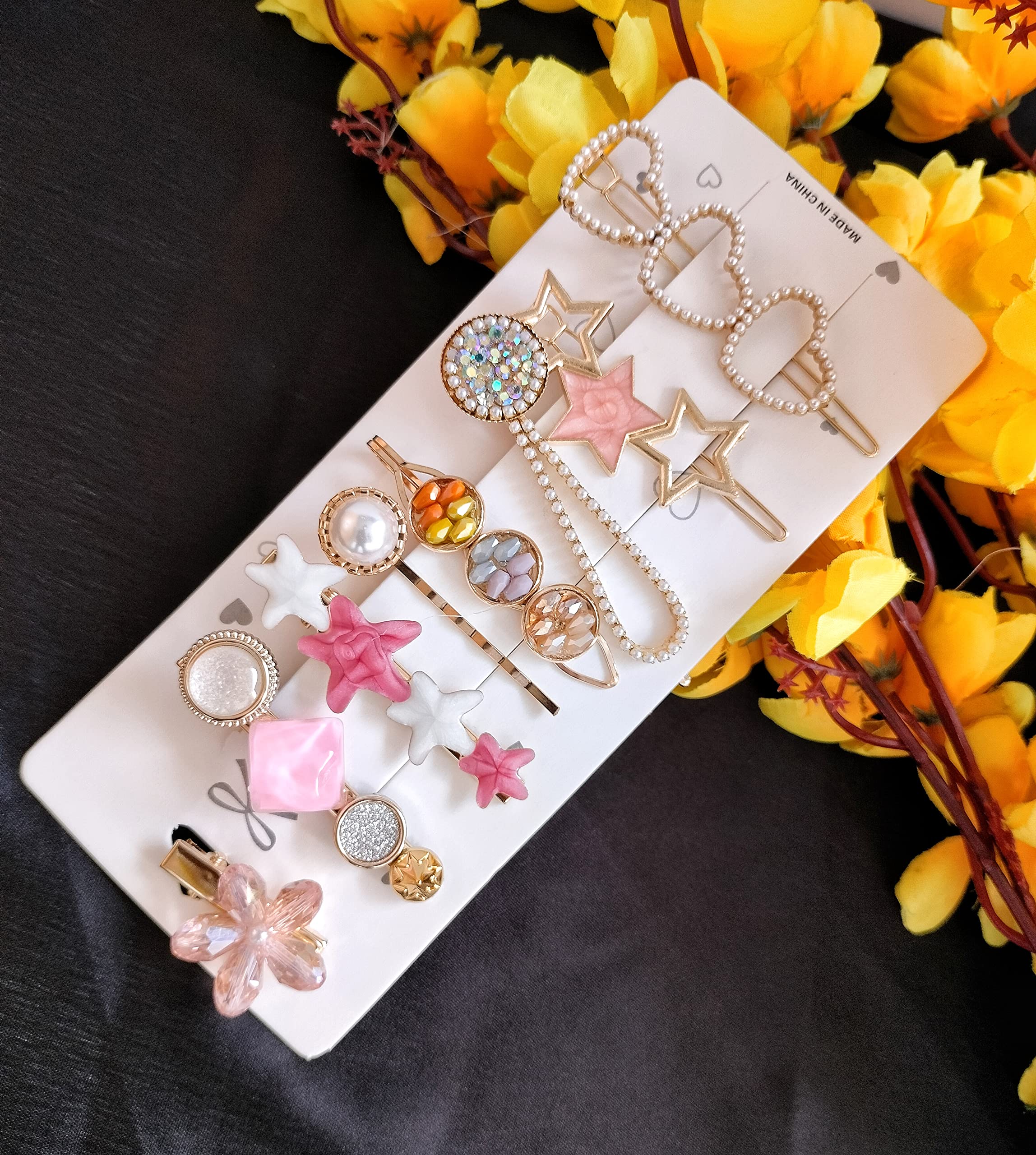 ANNACREATIONS 12 Pcs Korean Style Pearl Metal Hair clips, Rhinestones Plastic Pearl Barrettes Flower Lock Pin Hair Accessories for Women and Girls