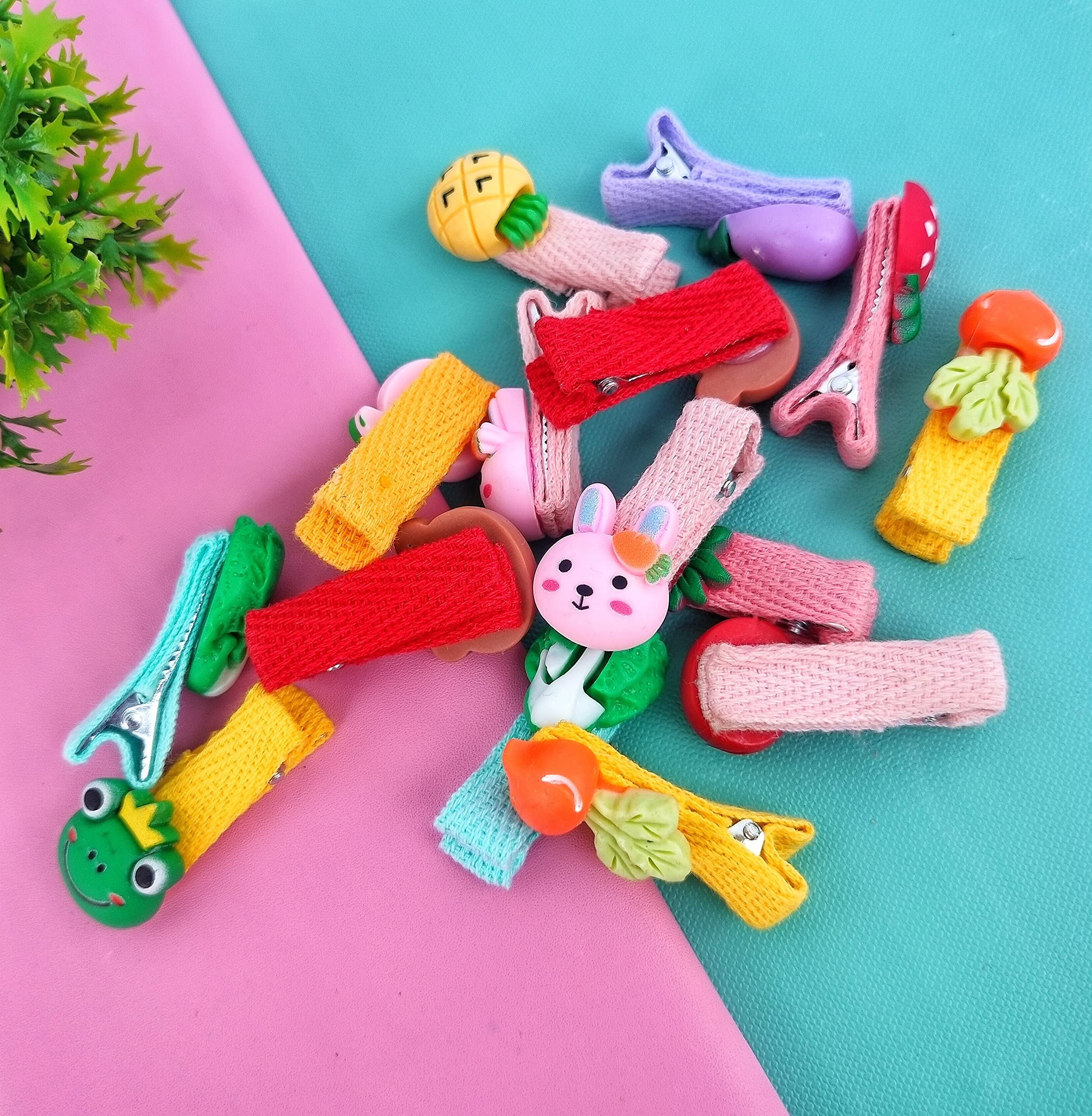 ANNA CREATIONS 26 Pcs Baby Girls Hair Clips Cute Animal Character Fruit Flower Pattern Fully Ribbon Lined Hair clips Hair Accessories for Girls