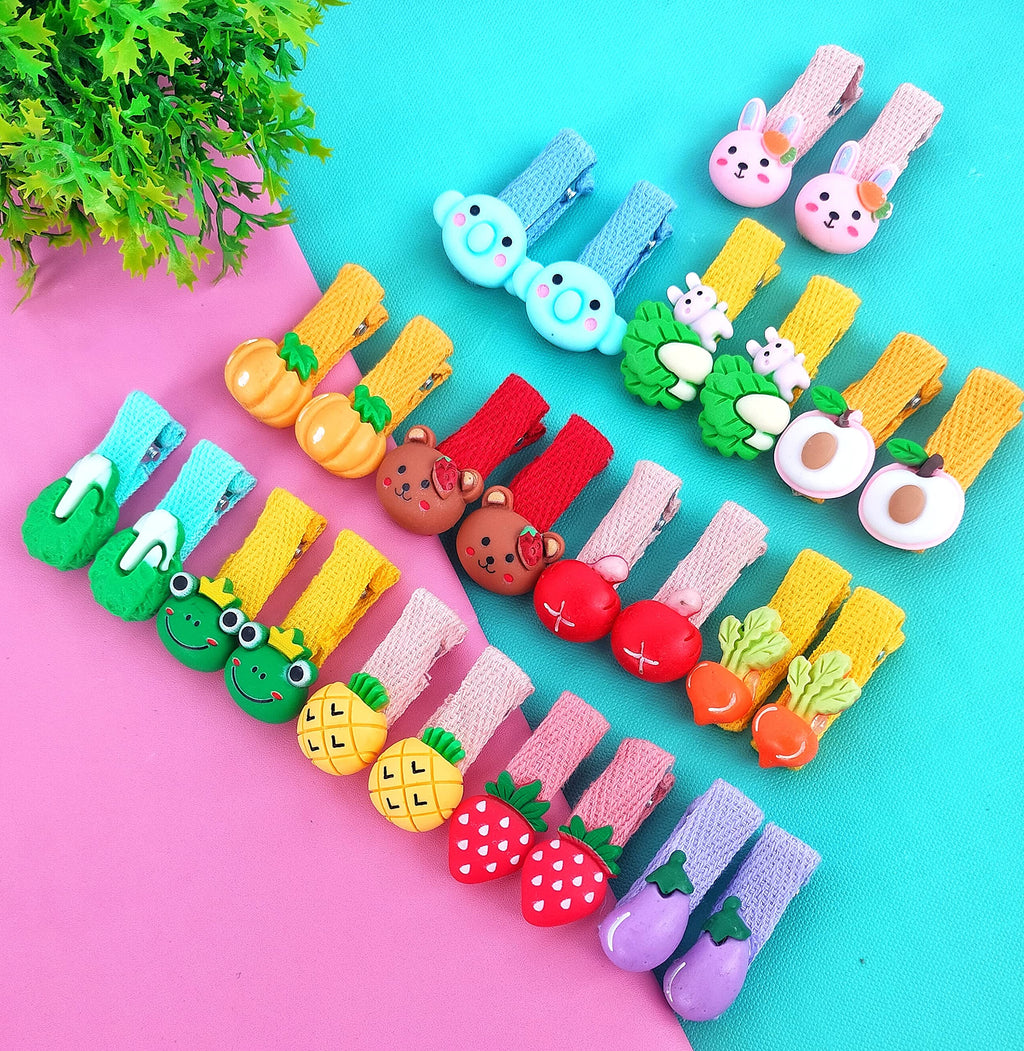ANNA CREATIONS 26 Pcs Baby Girls Hair Clips Cute Animal Character Fruit Flower Pattern Fully Ribbon Lined Hair clips Hair Accessories for Girls